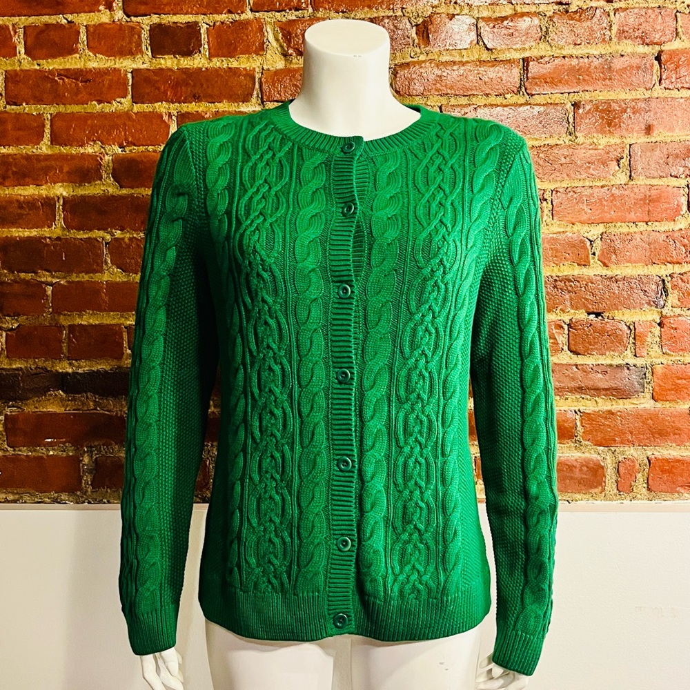 Woman’s Talbots petite green sweater.